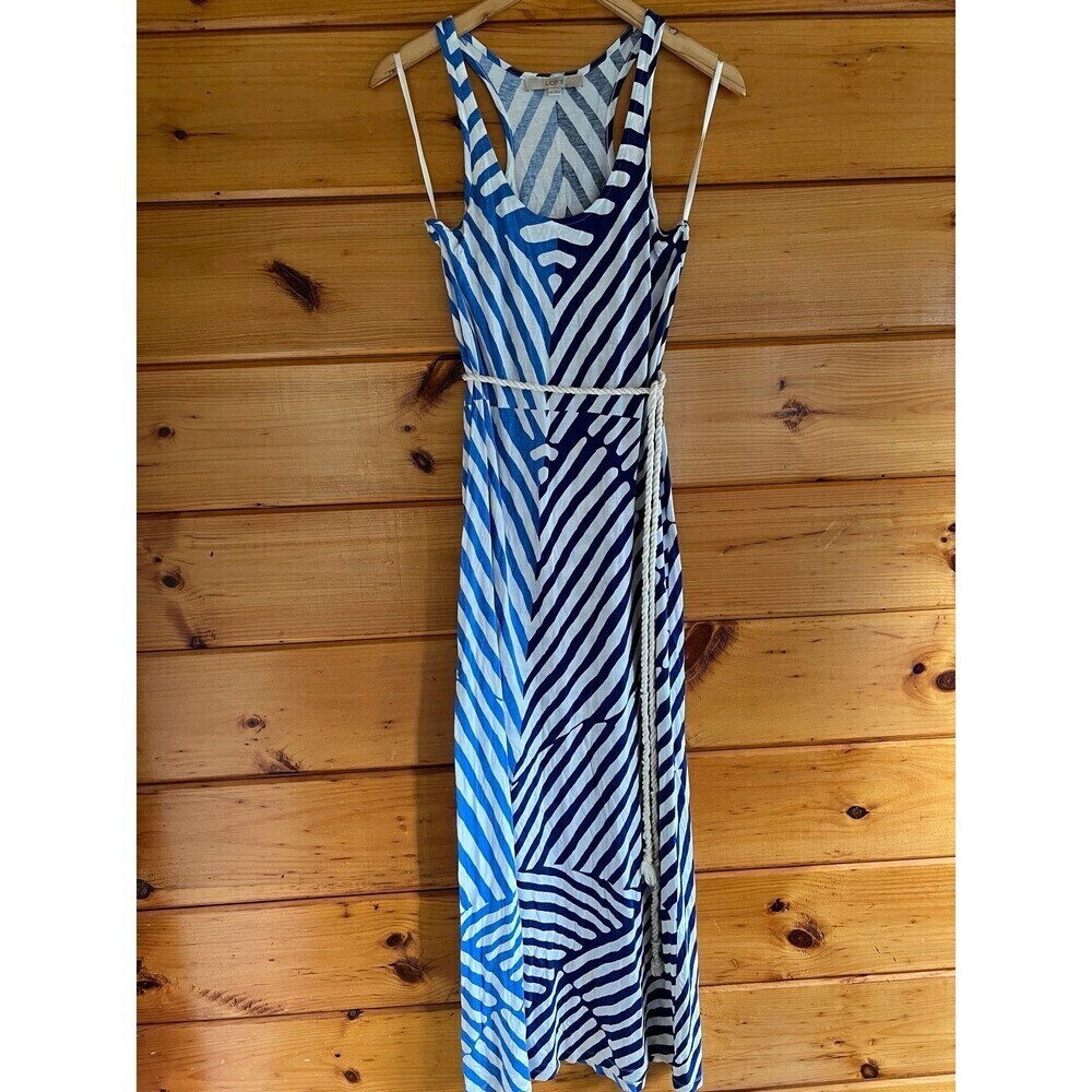 LOFT Nautical Maxi Dress Striped Racerback With Rope Belt Women’s Size XS - Picture 1 of 4